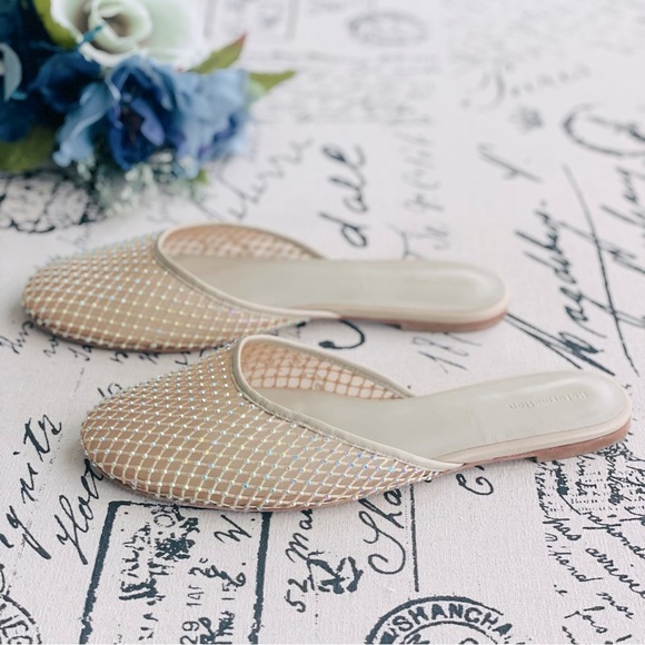 Reformation Melly Flat Mesh Jelly Mule in Fawn Rhinestone Mesh Size 8 / 7.5 - Picture 10 of 16